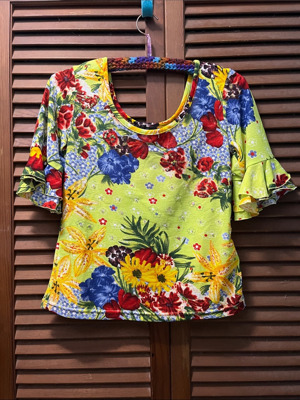 Women’s Yellow Floral Ruffle Sleeve Tee